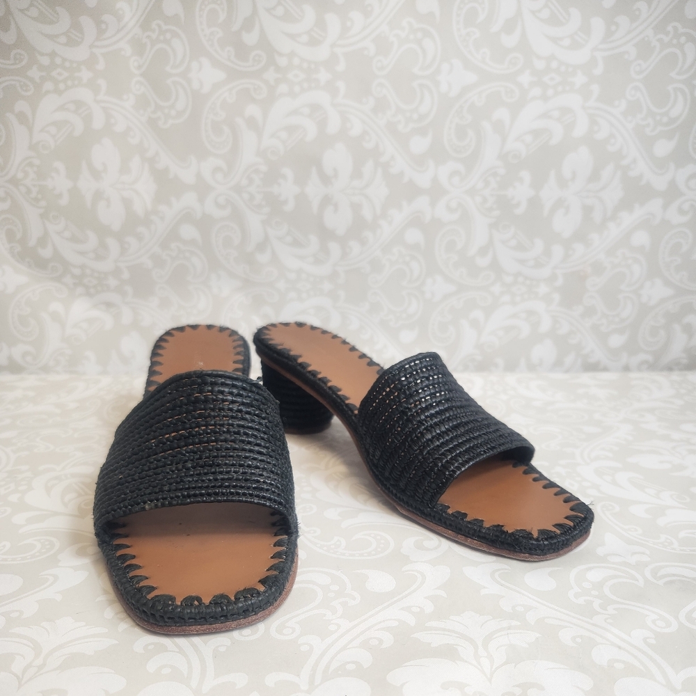 EUC Chic Black Rattan Woven Slide Sandals